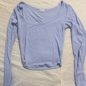 Garage Light Blue Ribbed Long Sleeve Top